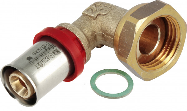 Bonfix 2-teilige Winkelkupplung || mit separatem Klingerit-Ring 2-teilige Winkelkupplung || mit separatem Klingerit-Ring 1/2 x 16 - Innengewinde x Alu-Press