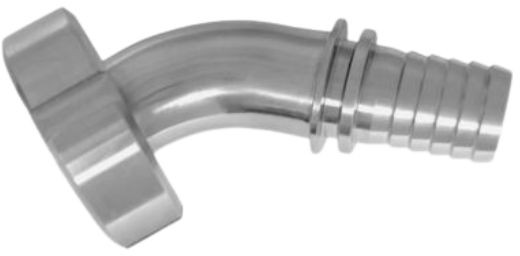 Dairy Fitting - DIN 11851 - Elbow 45° - Female thread x hose tail - DN80 x 75mm - With DIN Nut - SS 316