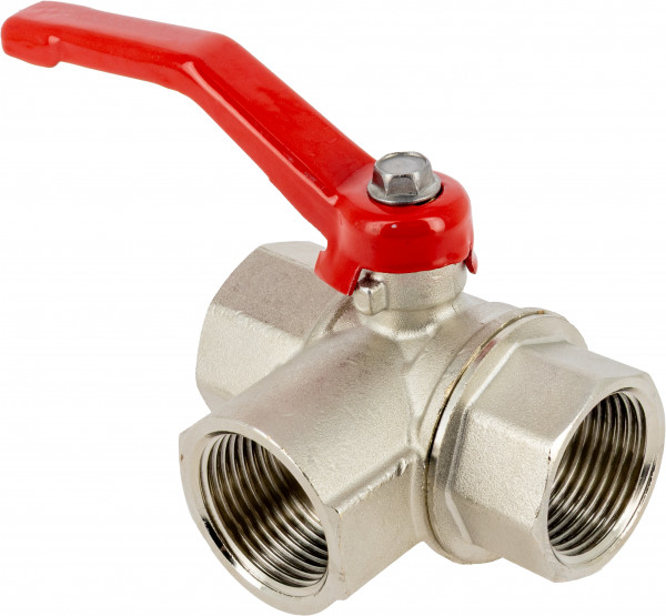 BONFIX Ball valve 3-way 1” bi.dr. with red lever