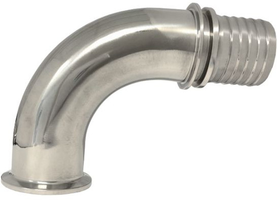 Triclamp Verschraubung - DIN 32676 - Schlauchtülle 90º Bogen 32mm - Flanschgröße 50,5mm - Mit Sicherungsbund - Edelstahl  - DIN