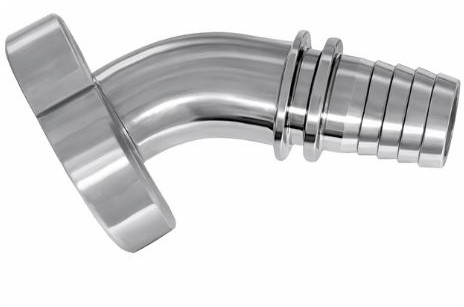 Dairy Fitting - DIN 11851 - Elbow 45° - Female thread x hose tail - DN65 x 63mm - With DIN Nut - SS 316