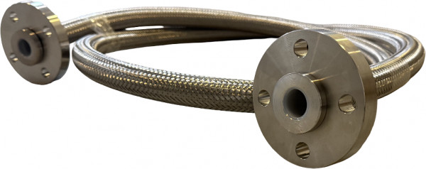 PTFE Schlauch mit  Edelstahl 316 Mantel  - Komplet mit Drahbare flanschen - Flared PTFE - POLARIS H PTFE - PN10/40 EN 1092-1 - DN25 - 1m