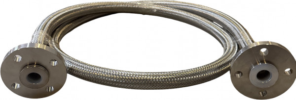 PTFE Hose with Stainless Steel 316 Braided Cover – Complete with Rotating Flanges – PN10/40 EN 1092-1 – Flared PTFE Ends - DN75 - 1m